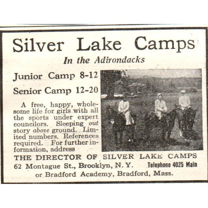 c1920 Harper's Ad - Silver Lake Camps for Girls in the Adirondacks NY  EA3-1