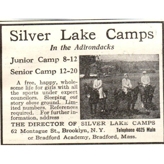 c1920 Harper's Ad - Silver Lake Camps for Girls in the Adirondacks NY  EA3-1