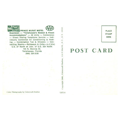 Prince Murat Motel Tallahassee Florida - Postcard TJ8-1