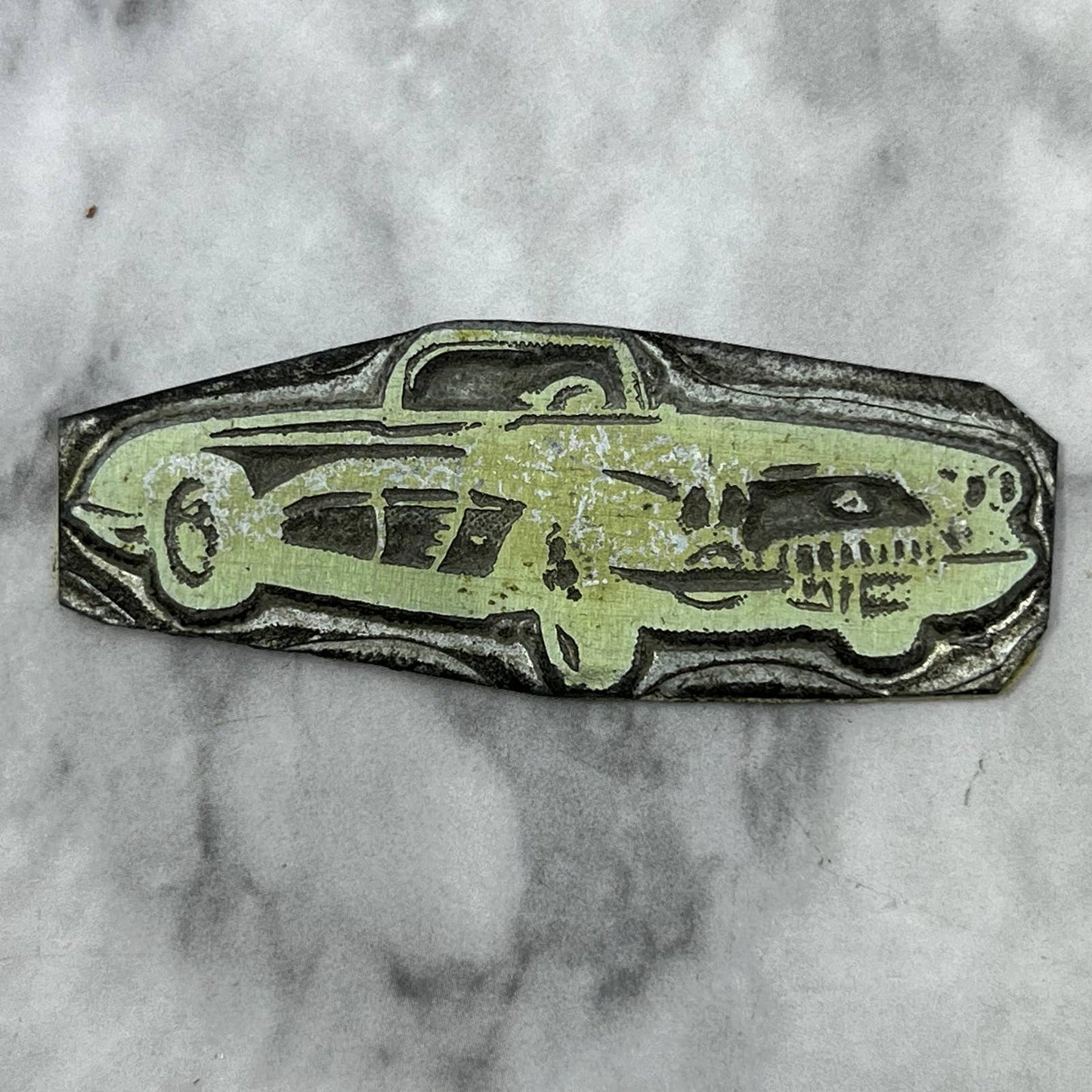 Vintage Printing Letterpress Printers Block Plate Sports Car Convertible TJ514