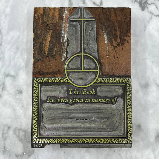 Vintage Printing Letterpress Printers Block Plate Christian Book Dedication TJ5