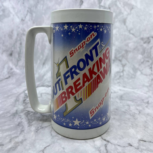 Vintage SNAP ON TOOLS INSULATED COFFEE MUG "OUT FRONT & BREAKING AWAY" 1984 TJ2