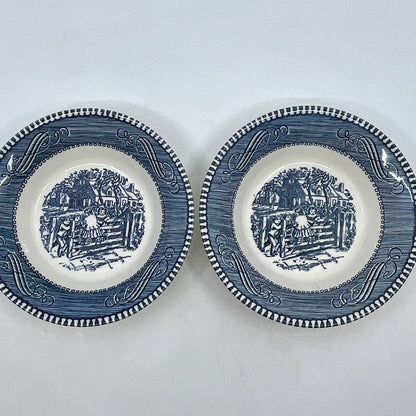 Currier Ives Royal China Blue Dessert Bowl Old Farm Gate 5 5/8" Set of 2 TI3
