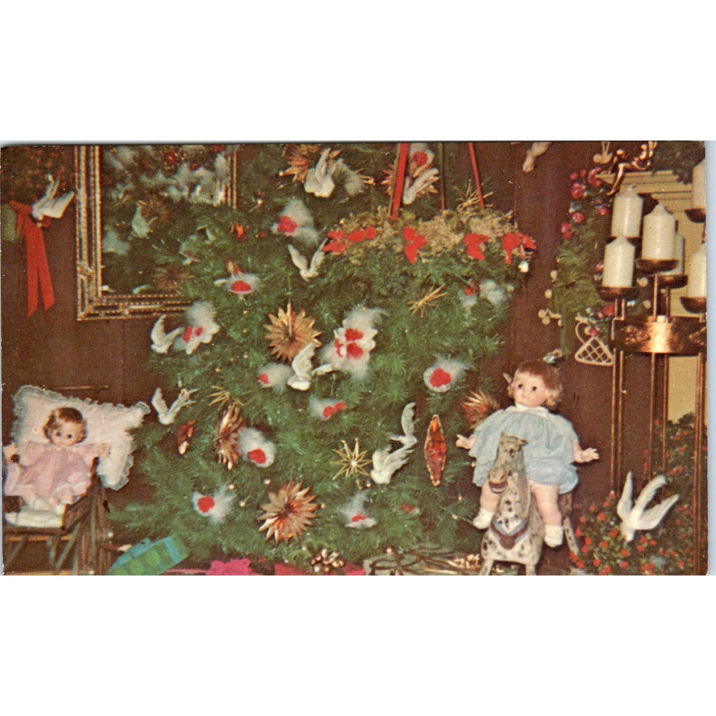 Christmas Tree and Dolls - The Christmas Dove Rockport MA Original Postcard PB7