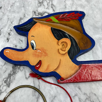 1930s RARE Disney Pinocchio Handmade Solid Wood Painted Ring Toss Toy ~9x6 TJ6
