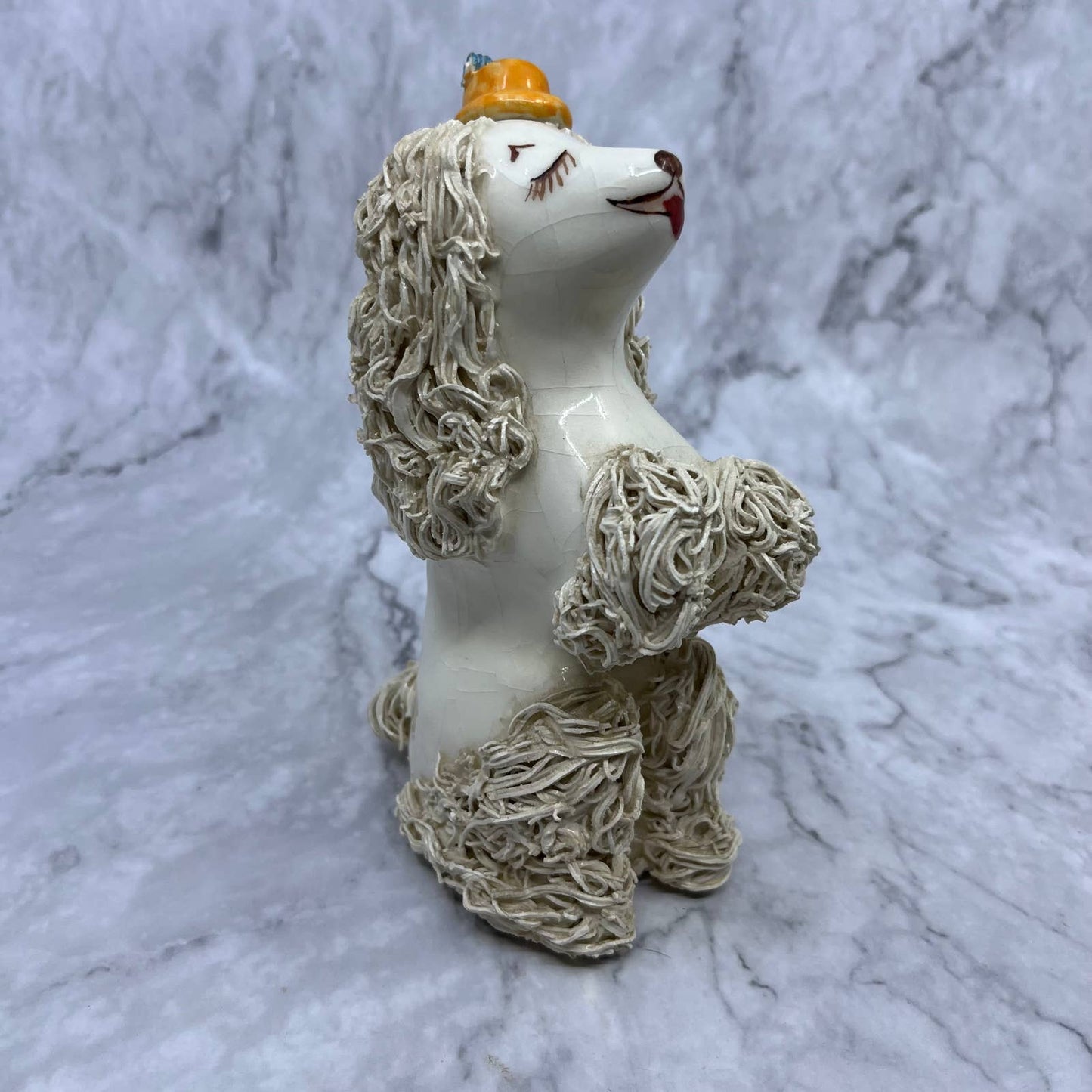 Vintage MCM Porcelain Spaghetti White Poodle Dog 6.5" TI9