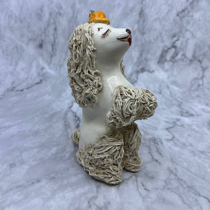 Vintage MCM Porcelain Spaghetti White Poodle Dog 6.5" TI9