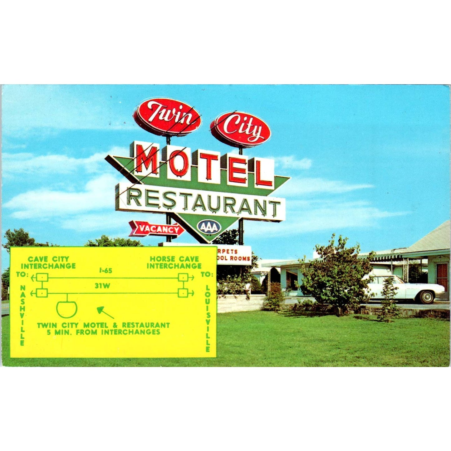 Twin City Motel and Restaurant Cave City KY Geo K. Fischer 1969 Postcard TJ9-P2