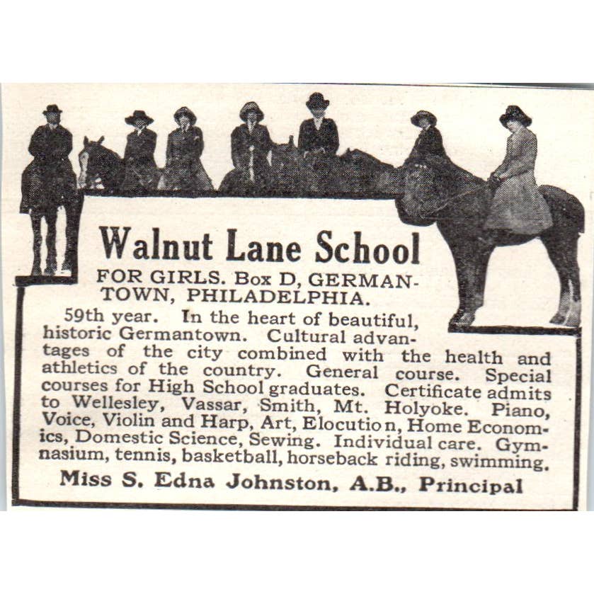 c1920 Harper's Magazine Ad Walnut Lane School S. Edna Johnson Philadelphia EA3-2