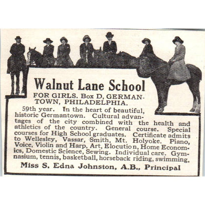 c1920 Harper's Magazine Ad Walnut Lane School S. Edna Johnson Philadelphia EA3-2