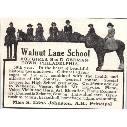 c1920 Harper's Magazine Ad Walnut Lane School S. Edna Johnson Philadelphia EA3-2