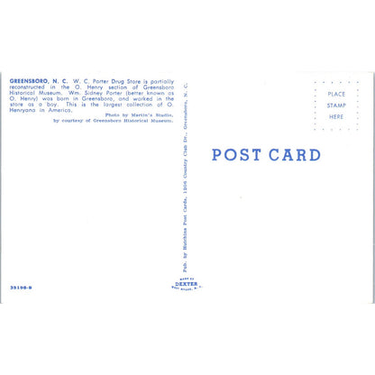 W.C. Porter Drug Store Interior Greensboro NC Original Postcard TK1-25