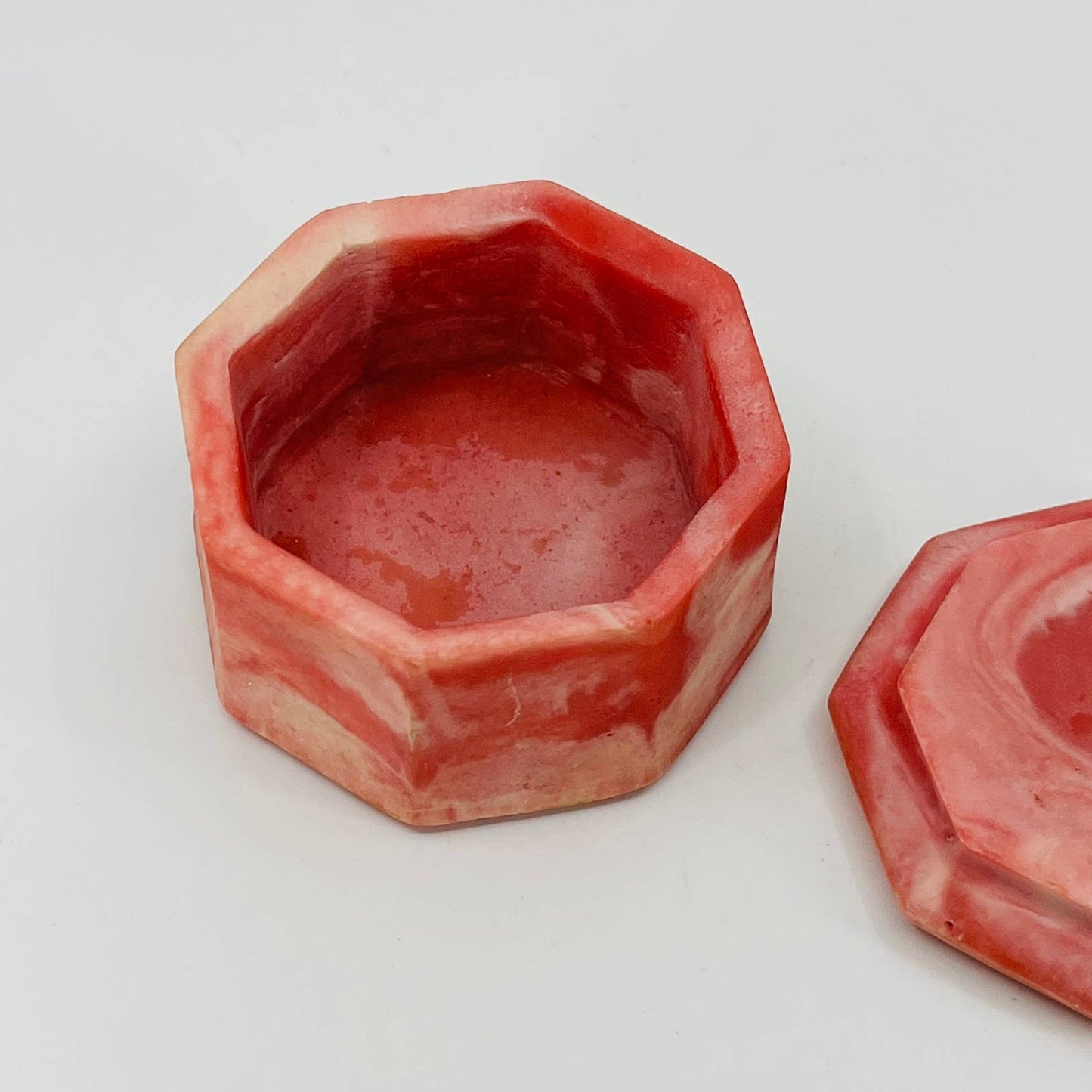 R. Nemith Incolay Octagonal Pink Rose Soapstone Rose Relief Trinket Box 2.5” TB7