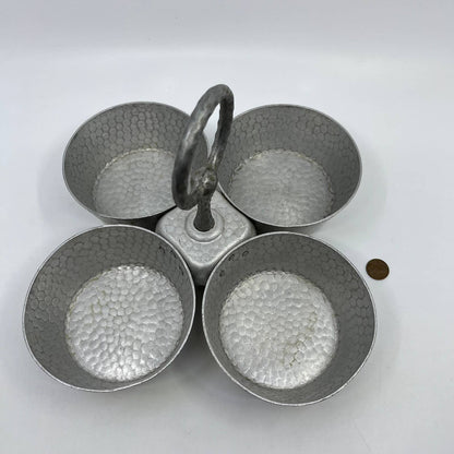 MCM 1960s Kalian Hammered Aluminum 4 Section Condiment Caddy Italy 10 x 7” TH5