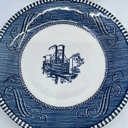 Currier & Ives BLUE Steamboat Royal China Set of 4 Dessert Plates 6” TI3