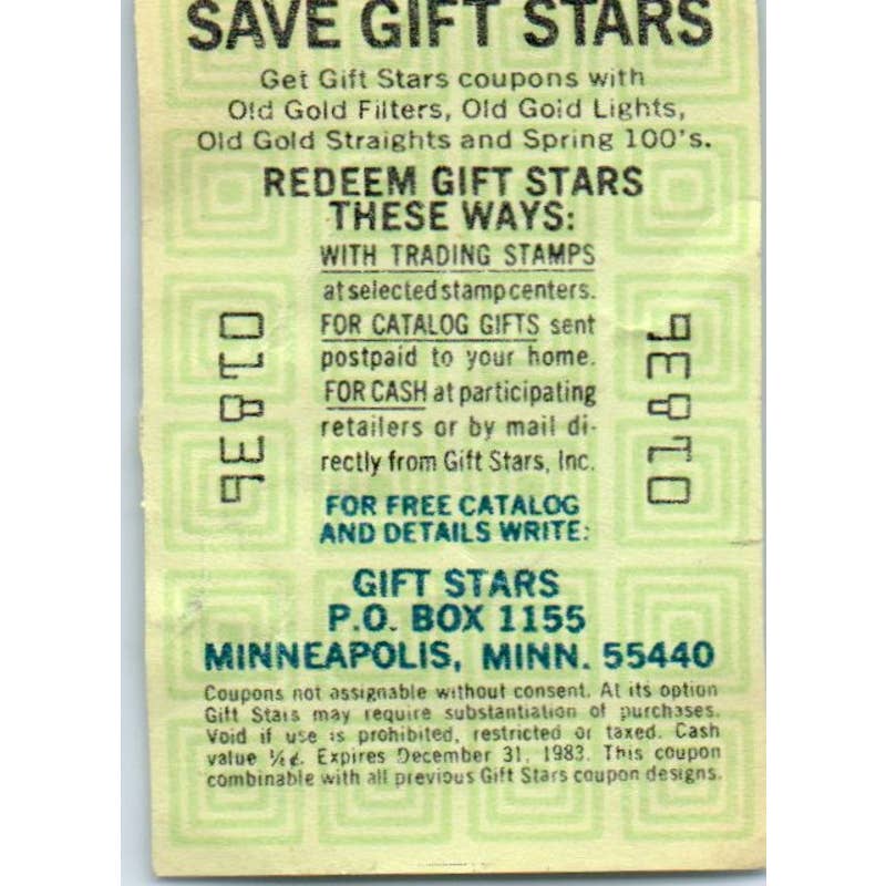 Vintage Old Gold Cigarettes Gift Star "5" Trading Stamp Coupon SE5