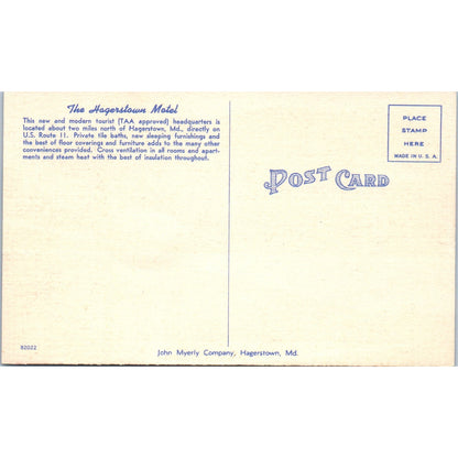 The Hagerstown Motel Hagerstown Maryland - Original Postcard P3-4