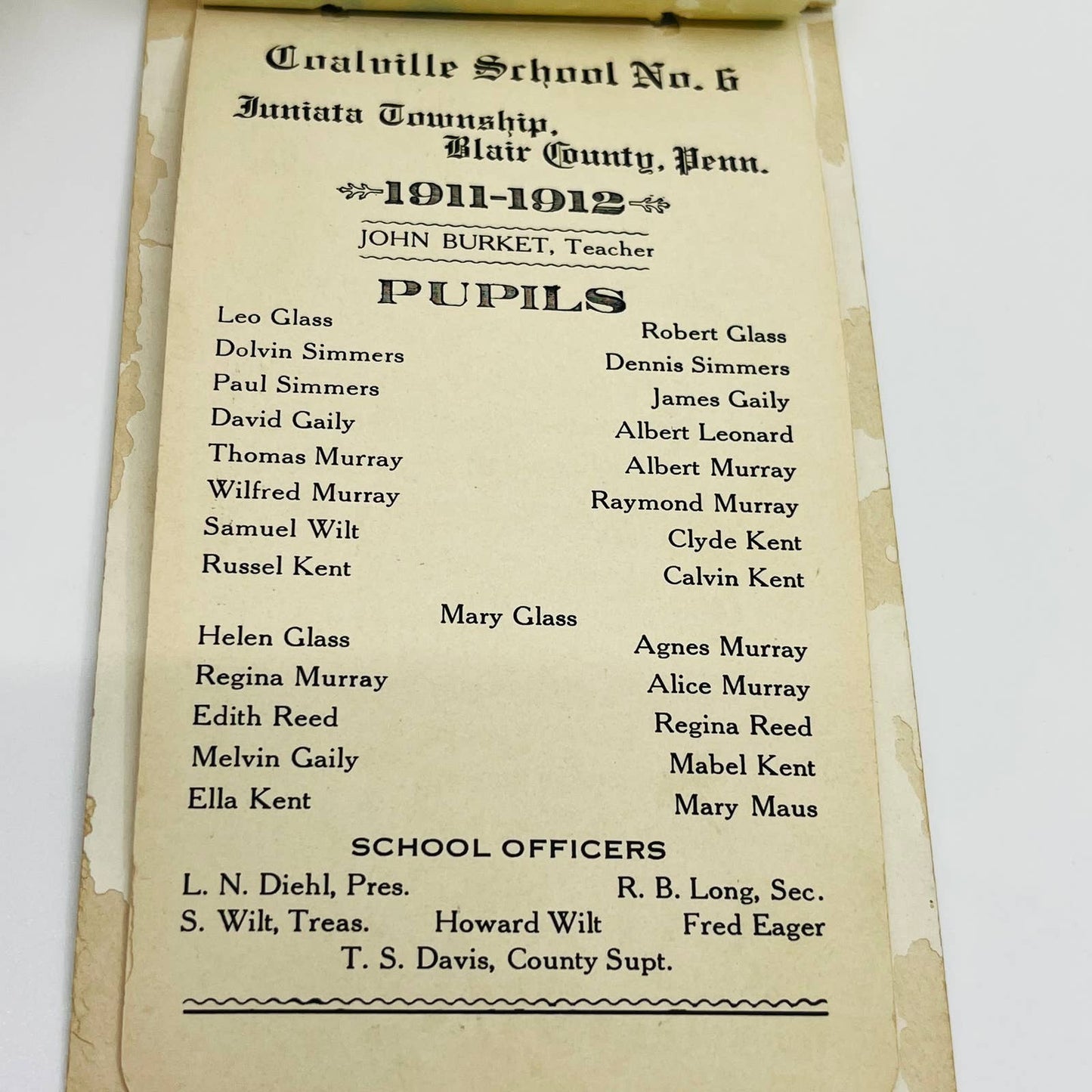 1911 Coalville School No. 6 Juniata Township Blair CTY PA Souvenir Booklet SC1