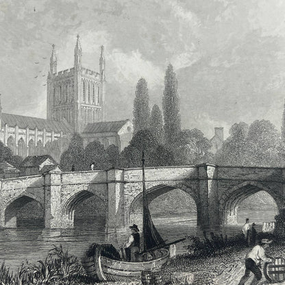 1842 Original Art Engraving Hereford Cathedral, Floor Plan and Bio TG6