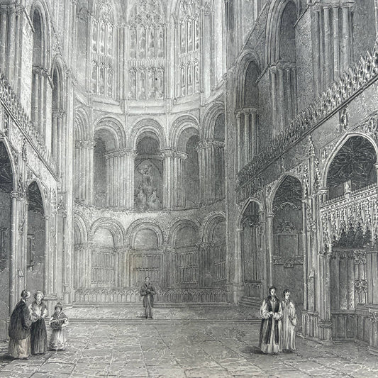 1836 Original Art Engraving Norwich Cathedral View of the East End of Choir AC4
