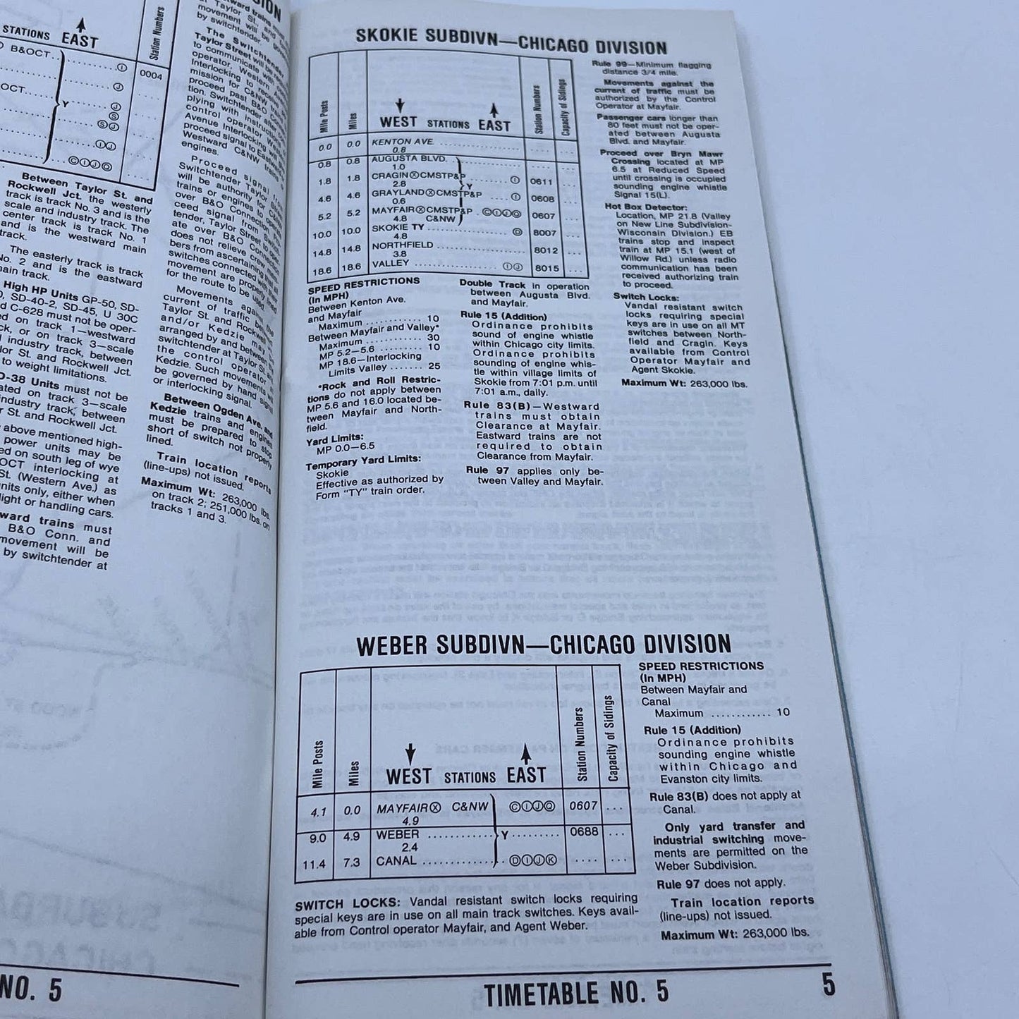 1981 Chicago & Northwestern Railroad Employee Timetable No. 5 TG6