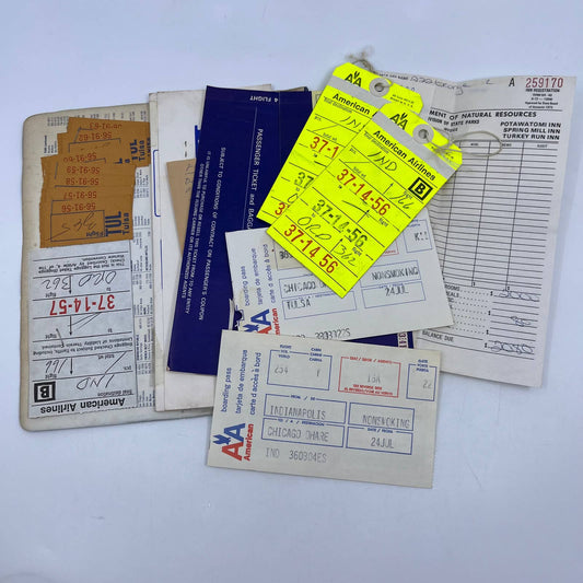 1970s American Airlines Boarding Passes Envelope/Passenger Stubs Bag Tags AC8-3