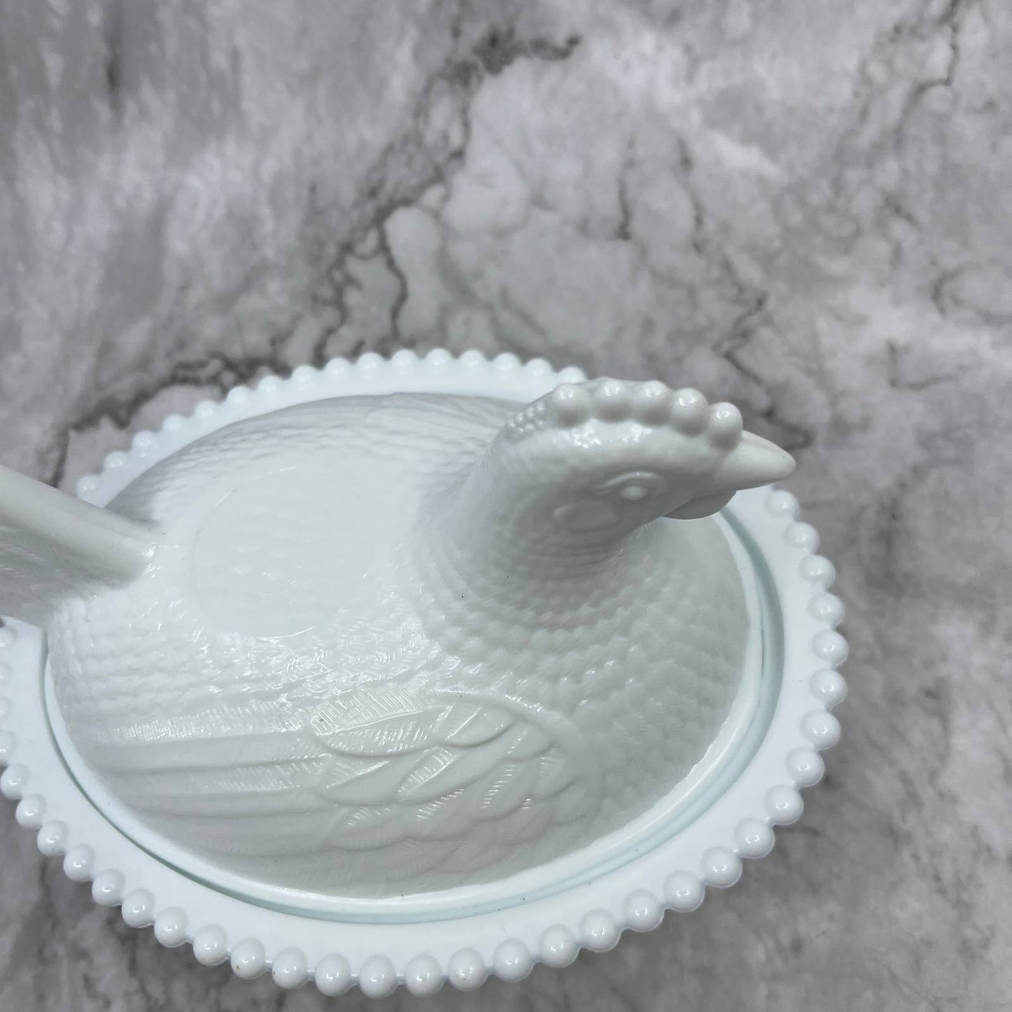 Vintage Indiana White Milk Glass Nesting Hen on Nest Candy Dish 7” TJ3