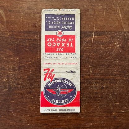 Fly Mid-Continent Airlines - Texaco Gas Advertising Matchbook Cover SA9-M12