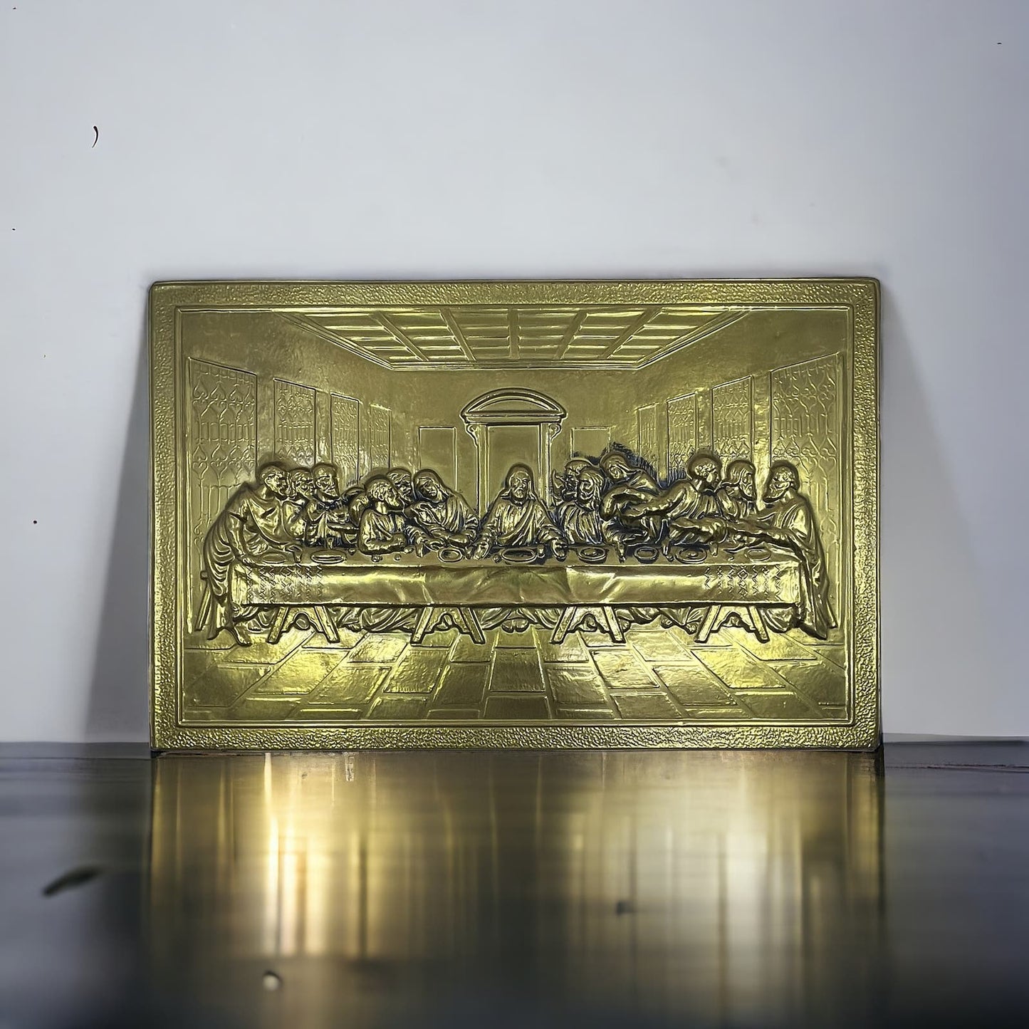 1950s Pressed Brass Wall Plaque Relief The Last Supper England 9.5x14.5" TC9
