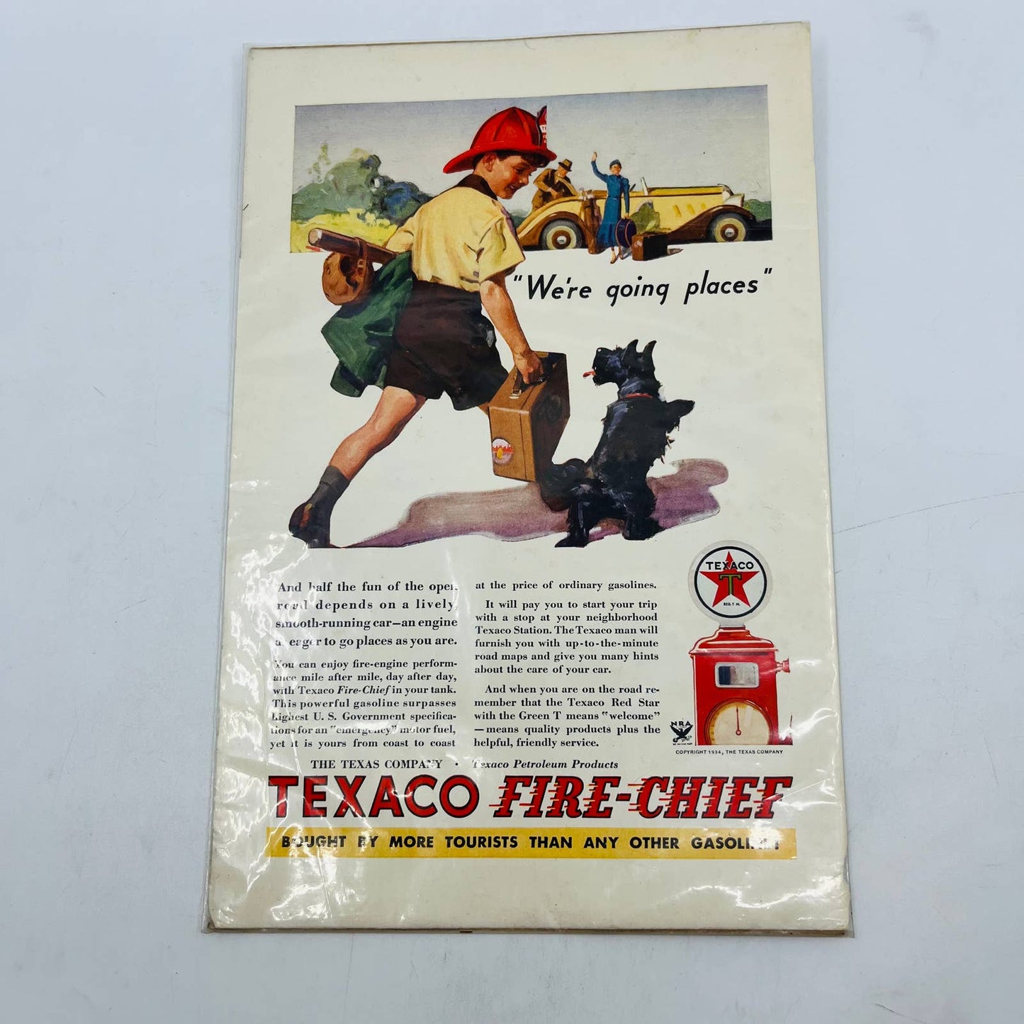 1934 Texaco Gasoline Boy with Scotty Dog Original Print Ad 6 x 10 C13