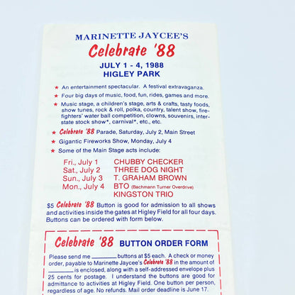 1988 Marinette WI Jaycees Celebrate ‘88 Fourth of July Celebration Brochure AB8