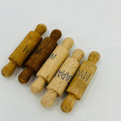 Lot of 5 Miniature Vintage Wooden Rolling Pins for Crafts 1.5” Japan SA9