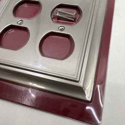 Brushed Satin Nickel Double Outlet Cover Wall Plate TI4