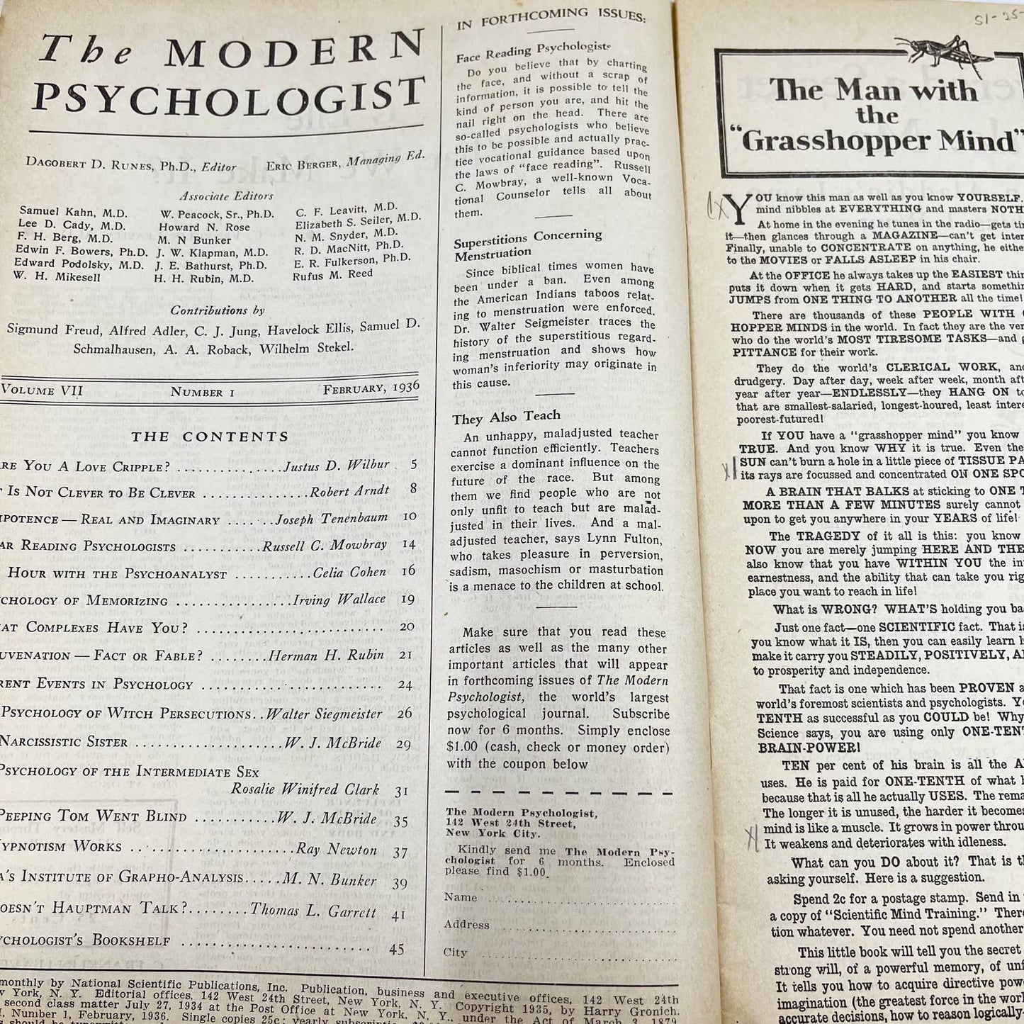 1936 February - The Modern Psychologist Magazine Dagobert D. Runes TF3