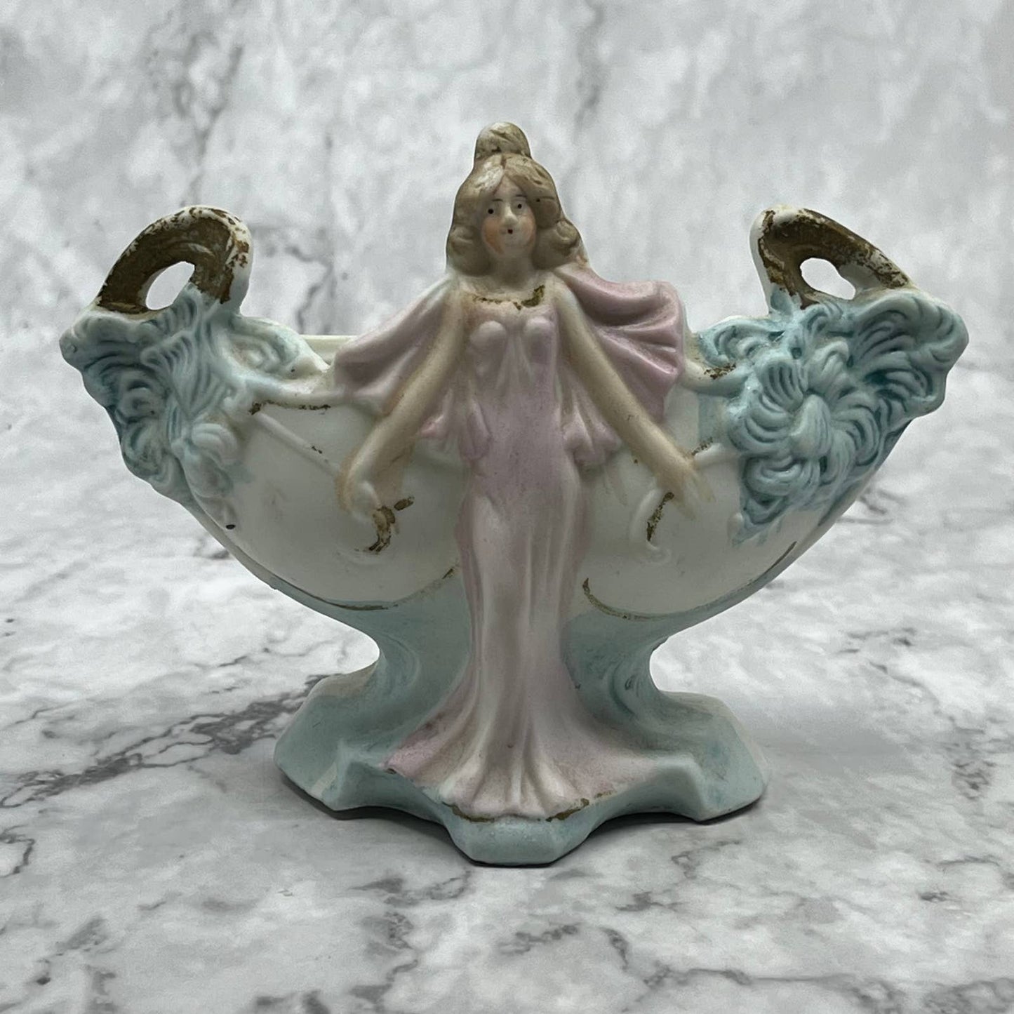 1920s Bisque Porcelain ART NOUVEAU German Hand Painted Figure Flower Vase TJ6-1