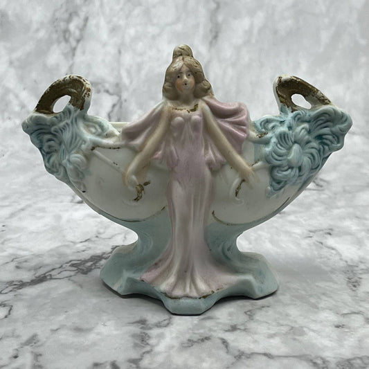 1920s Bisque Porcelain ART NOUVEAU German Hand Painted Figure Flower Vase TJ6-1