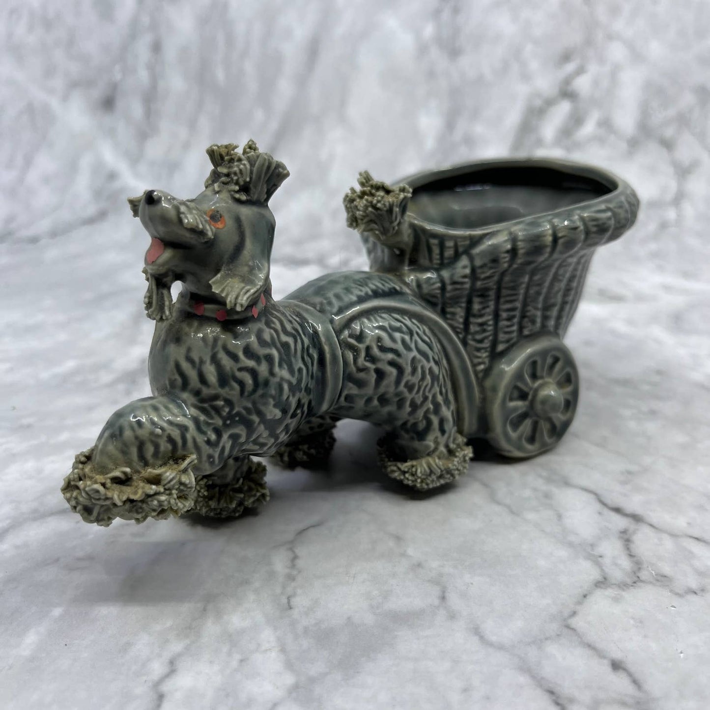 1950s Gray Spaghetti Poodle Dog Planter Porcelain 7x3.5 TJ1