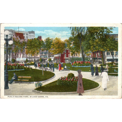 1920 Postcard Public Square Park Wilkes-Barre PA TD9-P1