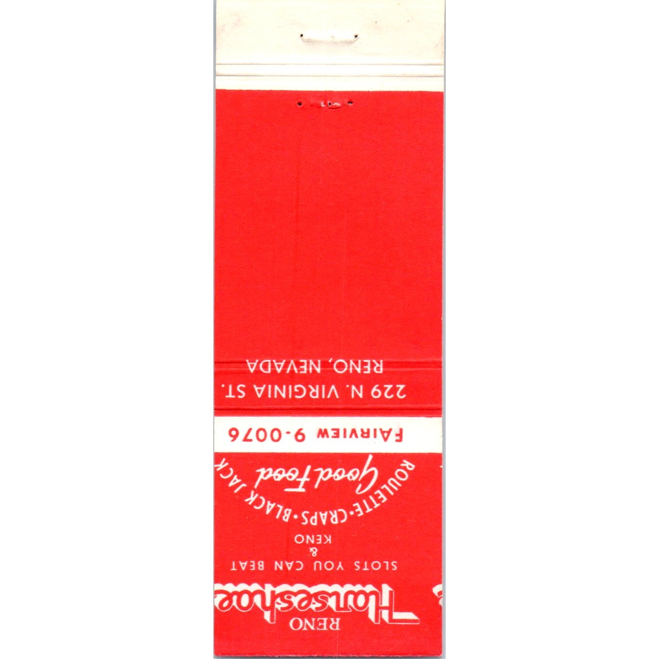 Reno Horseshoe Club Reno Nevada Advertising Matchbook Cover MM9-1