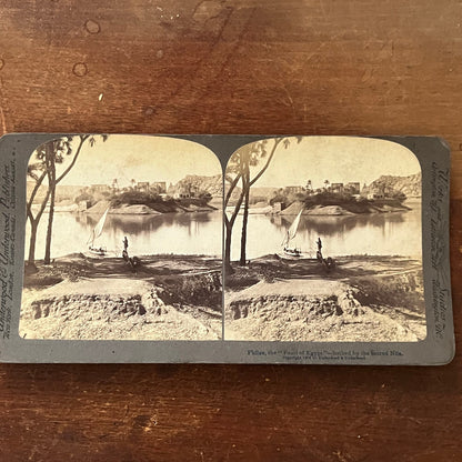 Philae Pearl of Egypt Bathed By The Nile 1902 Antique Stereoview Card TJ9-V2