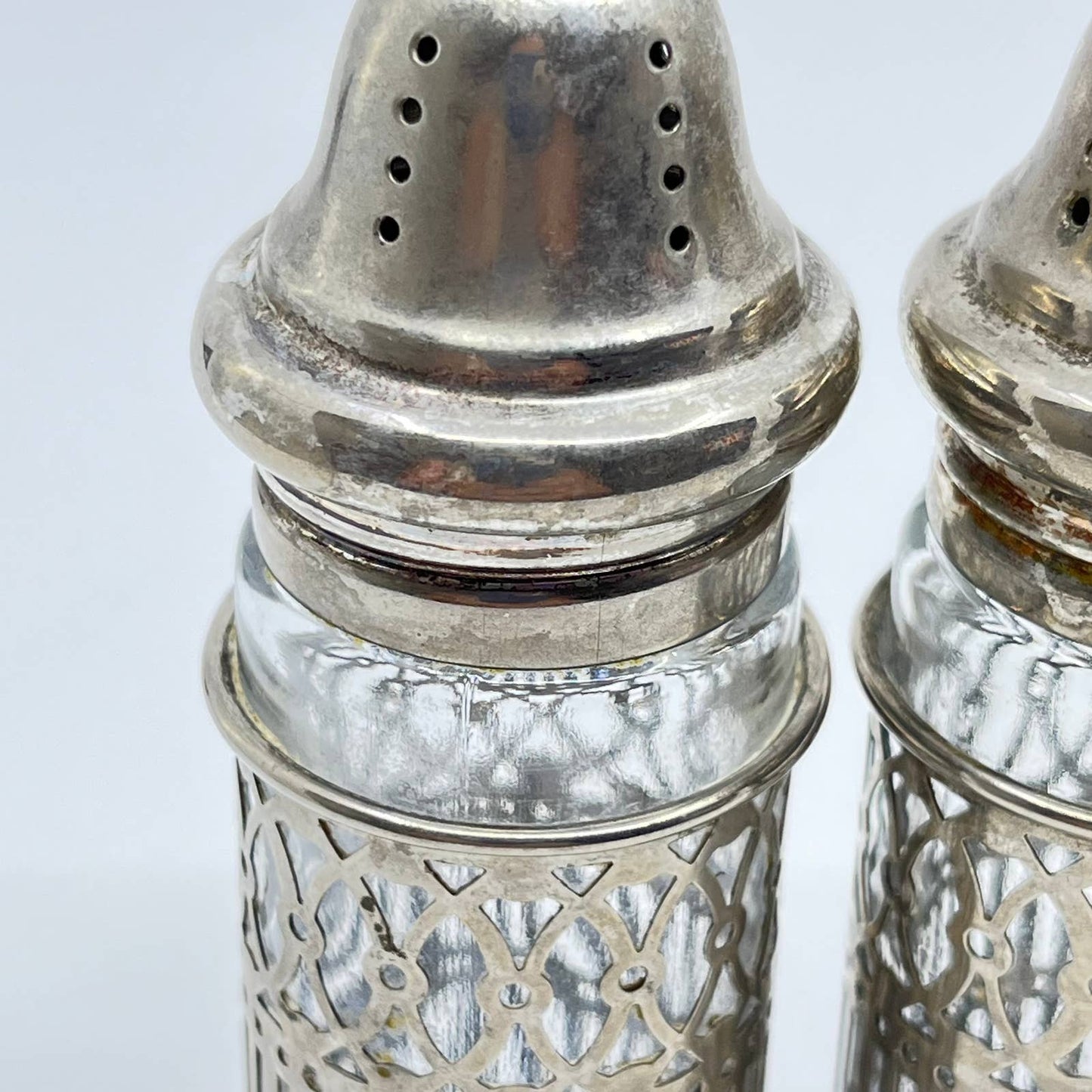 Vintage Silver Plate and Glass Salt & Pepper Shakers TF5