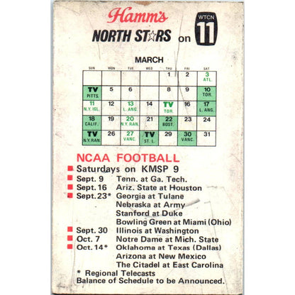 1972-73 Schedule Winter Sports North Stars Vikings Gophers Hamms TK1-P3