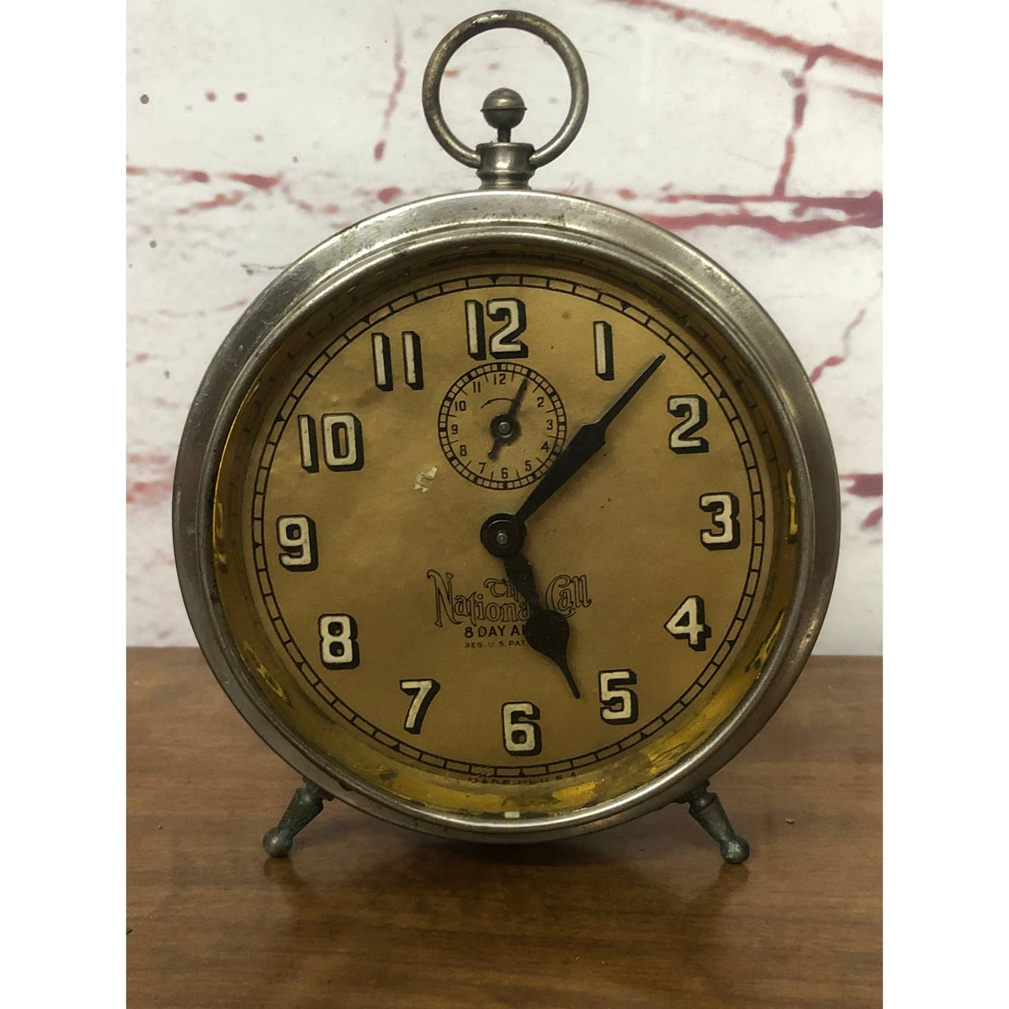 Antique The National Call 8 Day Chrome Wind Up Alarm Clock USA TH4
