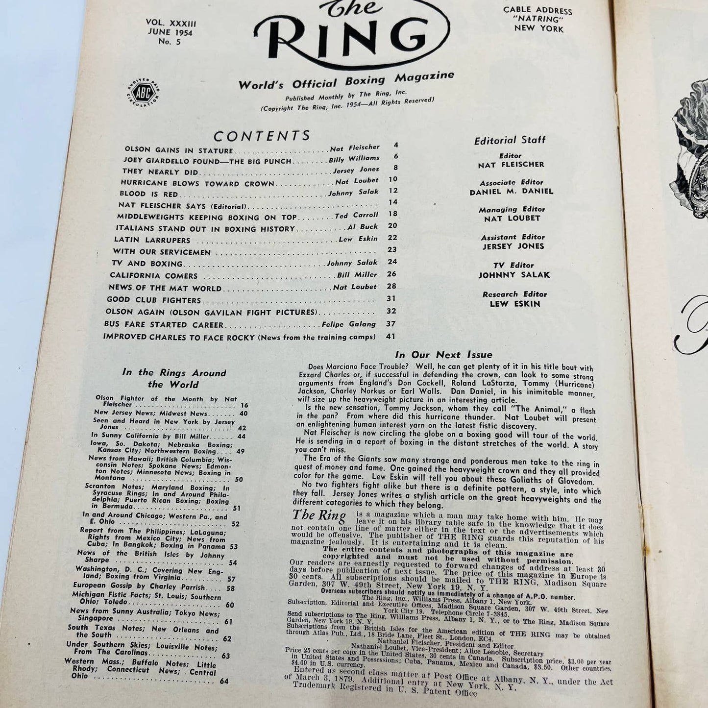 1954 June - The Ring Boxing Magazine – Paddy DeMarco Cover Rocky Marciano TA5