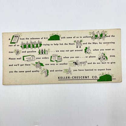 1940s WWII Blotter Card Rebus War Effort Keller-Crescent Co. Evansville IN SC9