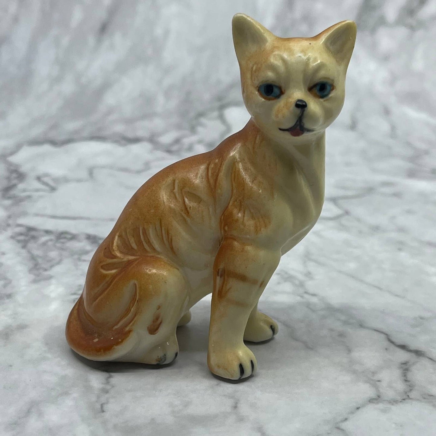 Vintage MCM Hand Painted Porcelain Cat Orange Tabby Figurine 3.25” SE1