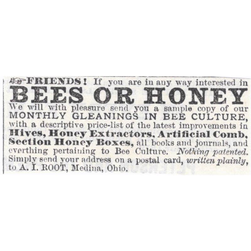 Bees or Honey A.I. Root Medina Ohio - Victorian Ad 1878 Original TJ7-L2-1