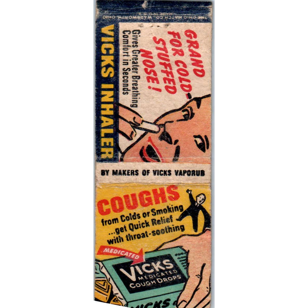 Vintage Matchbook Cover Vicks Inhaler and Cough Drops SE5-1