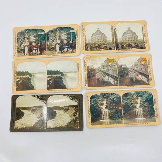 c1900 Lot of 6 New York Stereoview Cards Saratoga Niagara The Bowery TA7-1