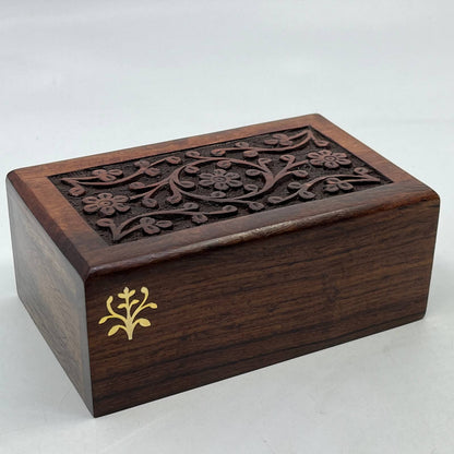 Vintage Carved Floral Wood Urn Hidden Compartment Box ~5x3" TH7